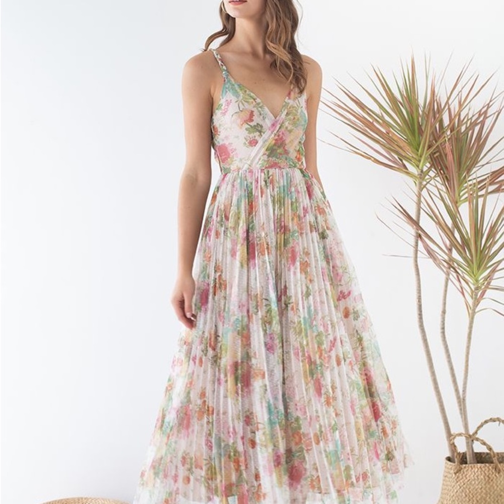 Chicwish “Spring Break” Wrap Pleated Mesh Dress